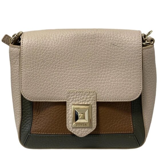 FURLA Joan - Pink Beige Khaki Brown Leather Shoulder Bag - Picture 1 of 9